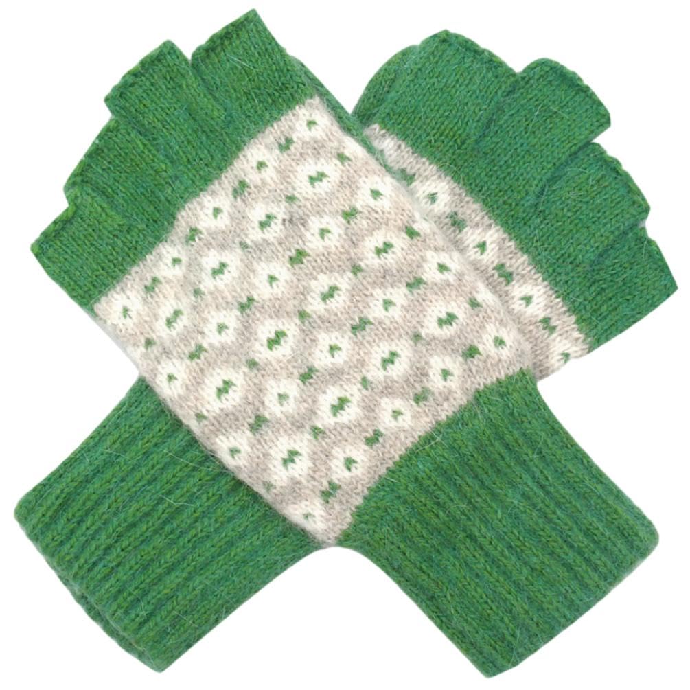 Purple Possum Women's Green Purple Possum® Gloves Grey Fingerless Knitted Wool Angora Winter Cosy Warm Gloves (Green)