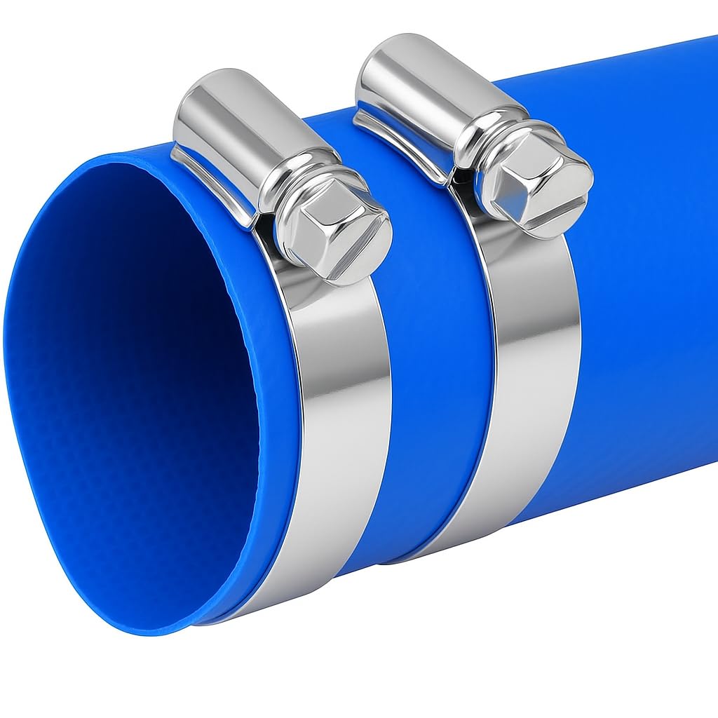 25mm (1") Diameter Layflat Discharge Hose Pipe Compatible with Submersible Water Pump – Blue PVC Reinforced with Polyester– Includes 2 Clips 40 Metre (131.2ft)