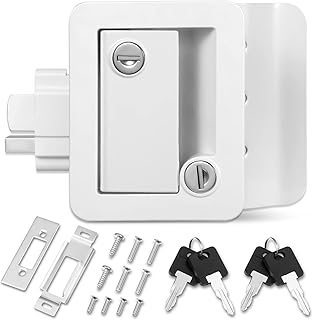 RV Entry Door Lock Latch Handle with Paddle Deadbolt, Polar White Enclosed Trailer Camper Door Latch with 4 Keys RV Door Lock Replacement, Universal Entrance Security Lock Kit