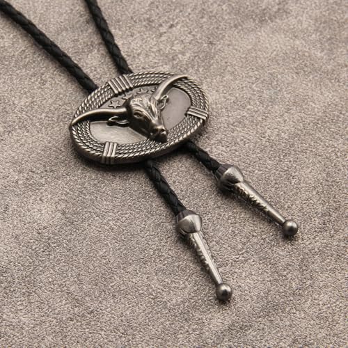 Image of GelConnie Longhorn Bull Bolo Tie for Men Native American Western Cowboy Leather Necktie Bolo Necklace for Women Gold Texas