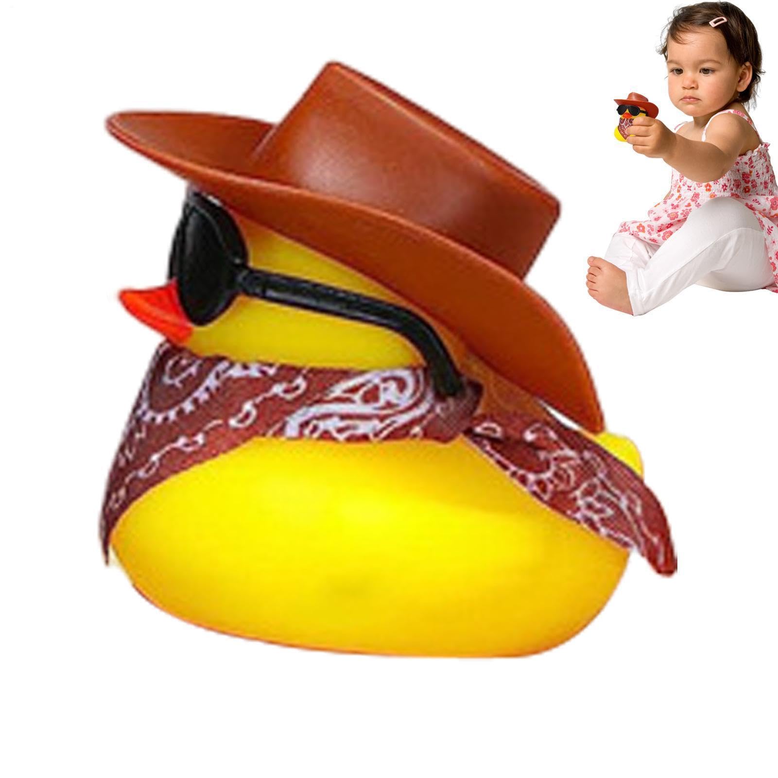 Rubber Duck With Cowboy Hat ，5.5x4.5cm Premium Rubber Duck Car Ornaments， Squeaky Ducks Baths Toys With Hat, Funny Bath Toy For Shower ， For Party Favors, Birthdays,