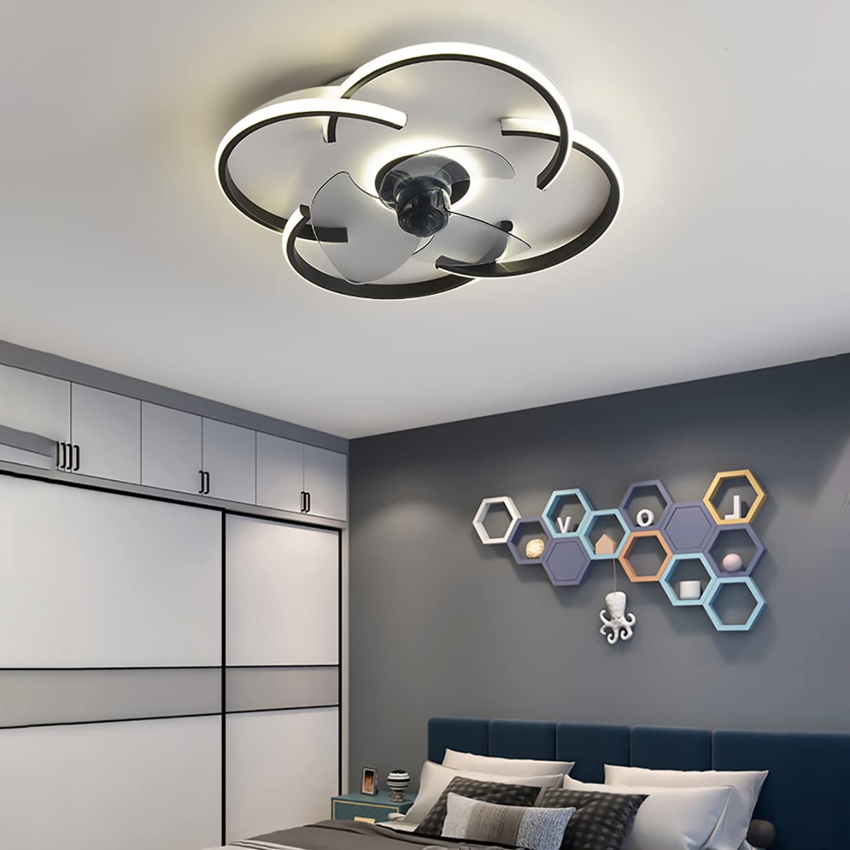 Ventilateur de plafond avec lumière et télécommande moderne noir pour salon