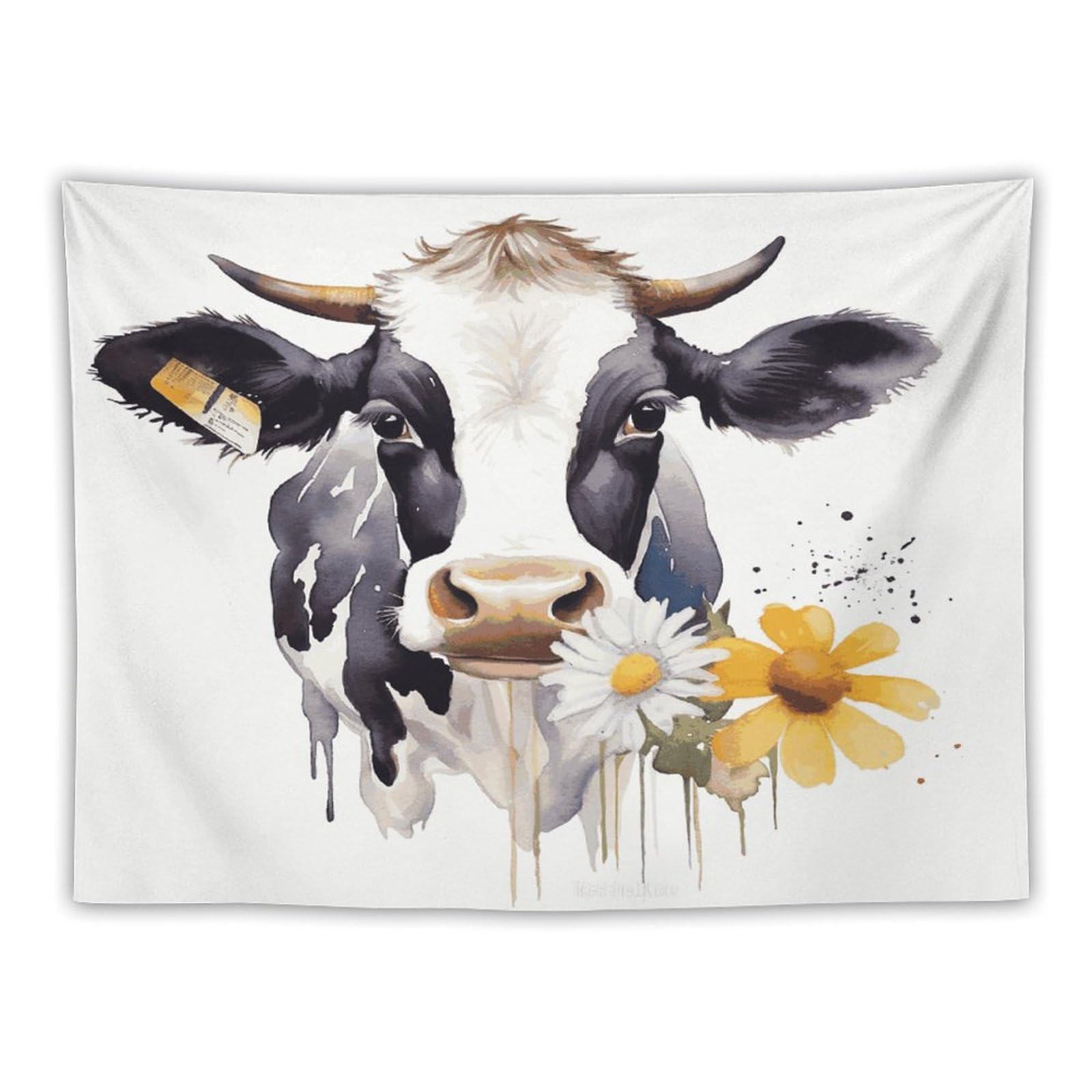 LDGSUPH Watercolor Cow And Daisy Flower Tapestry Wall Hanging Decor Anti-fading Aesthetic Wall Tapestries Fashion Wall Blanket Decor Modern Wall Art Tapestry for Bedroom Home Decor 30"x40"
