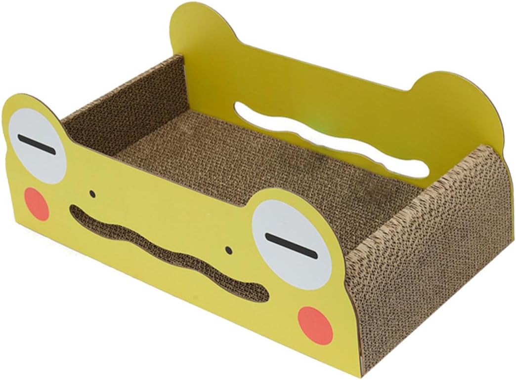 NUOBESTY Cartoon Wide-Eyed Frog Kitten Scratch Board with Large Corrugated Paper Nest, Small Size Cat Scratcher Pad for Indoor Cats Pet Plaything