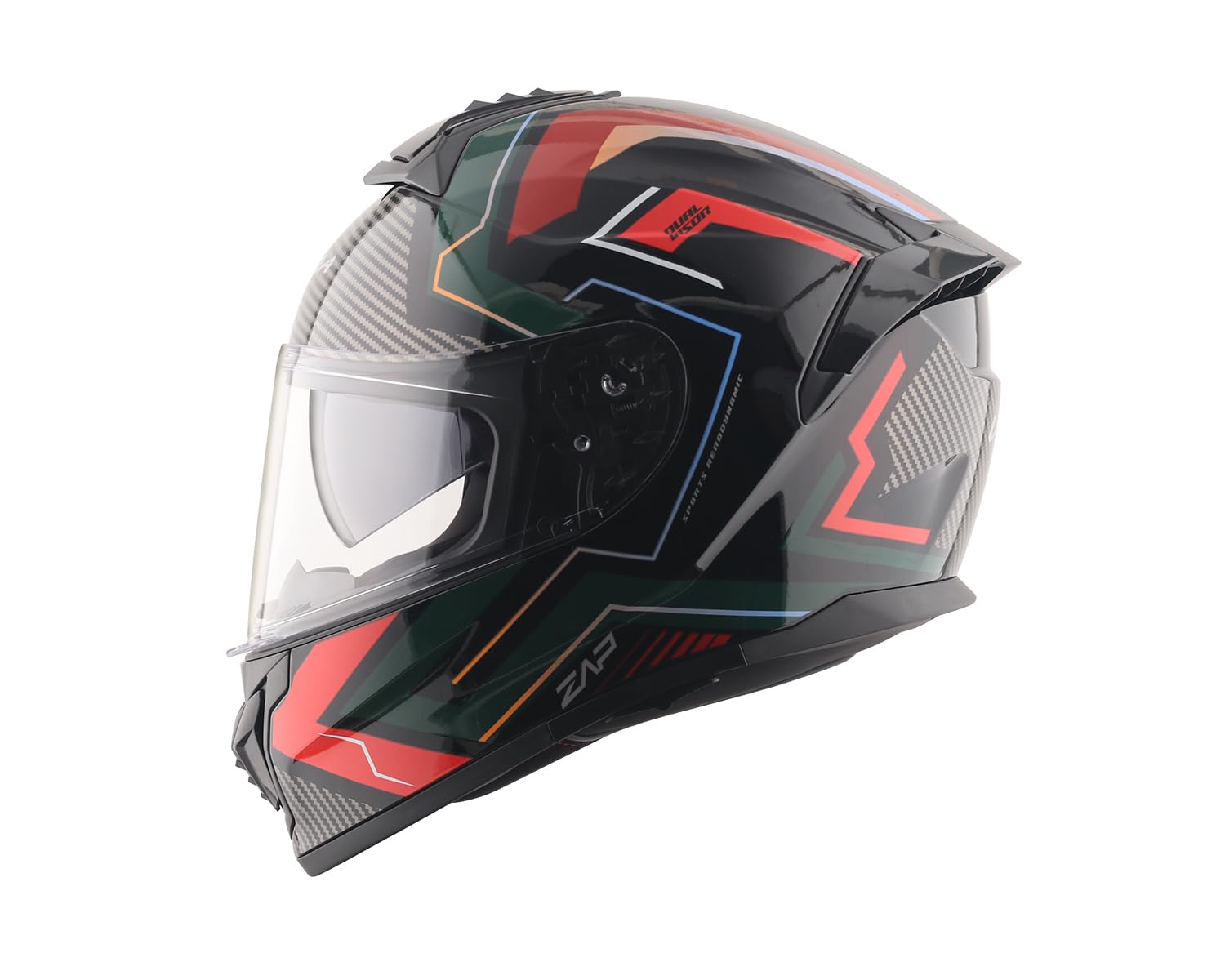 Vega Zap Explore D/V ISI and DOT Certified Gloss Finish Full Face Helmet for Men with Dual Visors and Spoiler-Black Red-L