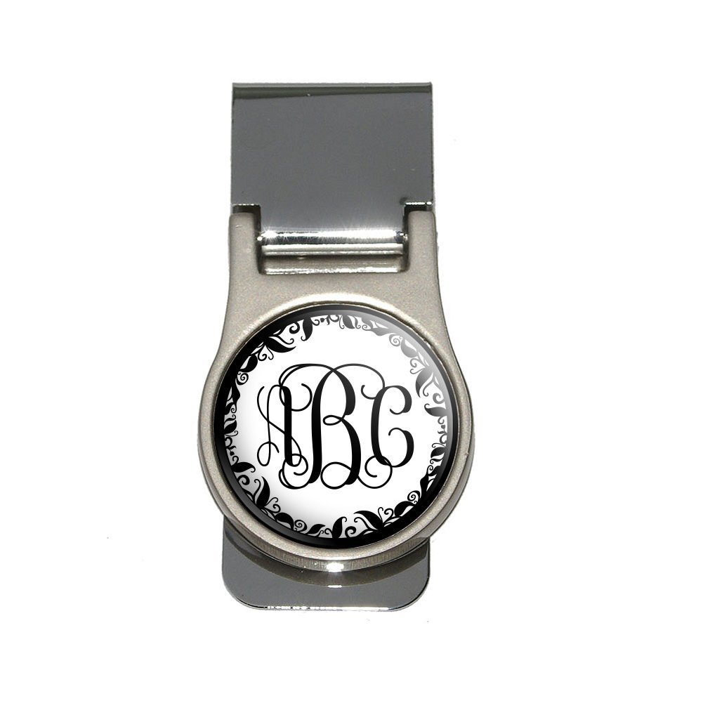 graphics & more Graphics and More Personalized Custom Money Clip - Monogram Fancy Font Vine Outline-picture-56