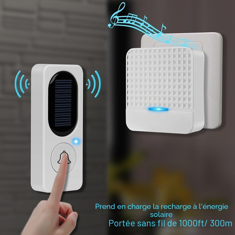 Sonnette de porte sans fil étanche à énergie solaire sans fil Installation rapide et facile En métal ABS Sonnette Sans Fil Intelligente Solaire Pour grandes maisons hôtels villas