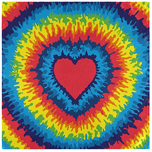 Zzwwr Beautiful Rainbow Tie Dye Heart Love Cloth Napkins, Set Of 6 20 X 20 Inch Soft & Comfortable Polyester Dinner Napkin For Family Gatherings, Banquet, Cocktail, Parties #TOP18