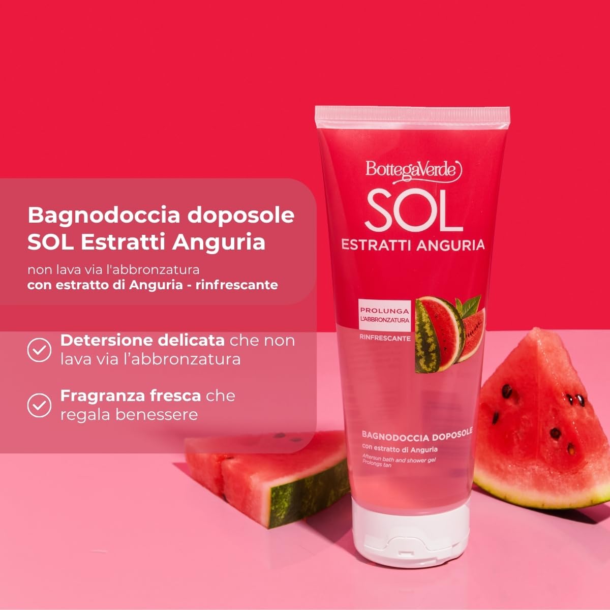 Bottega Verde - SOL Estratti Anguria, Bagnodoccia Doposole, 200 ml, Prolunga l'Abbronzatura, con Estratto di Anguria, Azione Rinfrescante, per Tutti i Tipi di Pelle