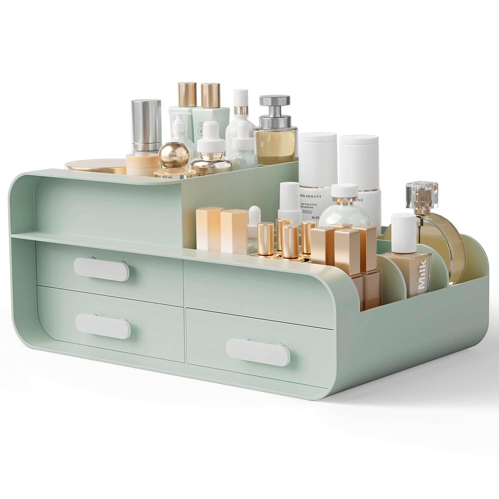 Makeup Organiser Cosmetics Skincare Storage with Drawers Beauty Organiser for Vanity Jewelry Organizer Multifuctional Make Up Storage Box for Dressing Table Bedroom Bathroom, Green