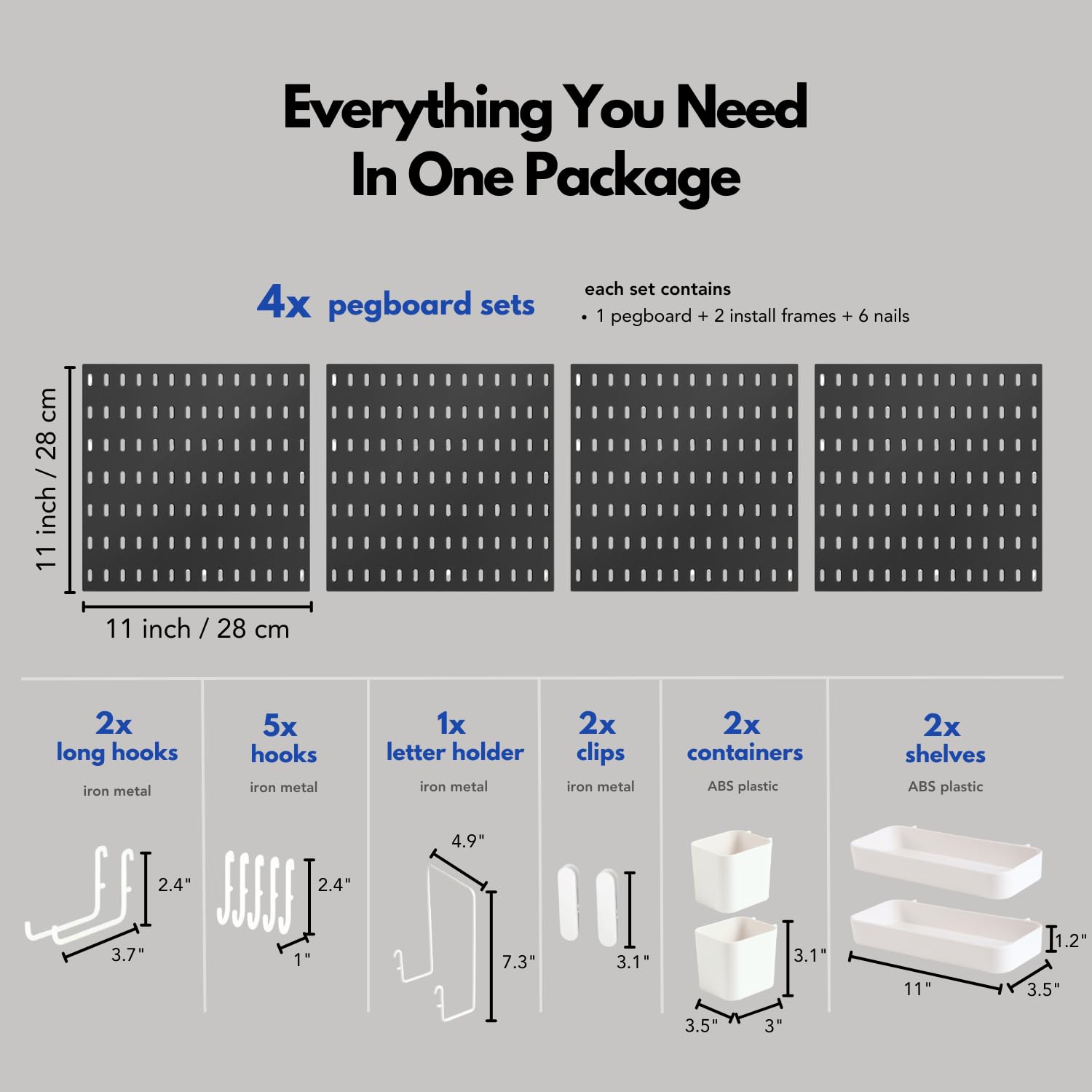 Keepo Pegboard Combination Kit, Pegboards and Accessories Modular Hanging for Wall Organizer, Crafts Organization, Ornaments Display, Nursery Storage, Peg Board (Black, 22″×22″) Product Image 4