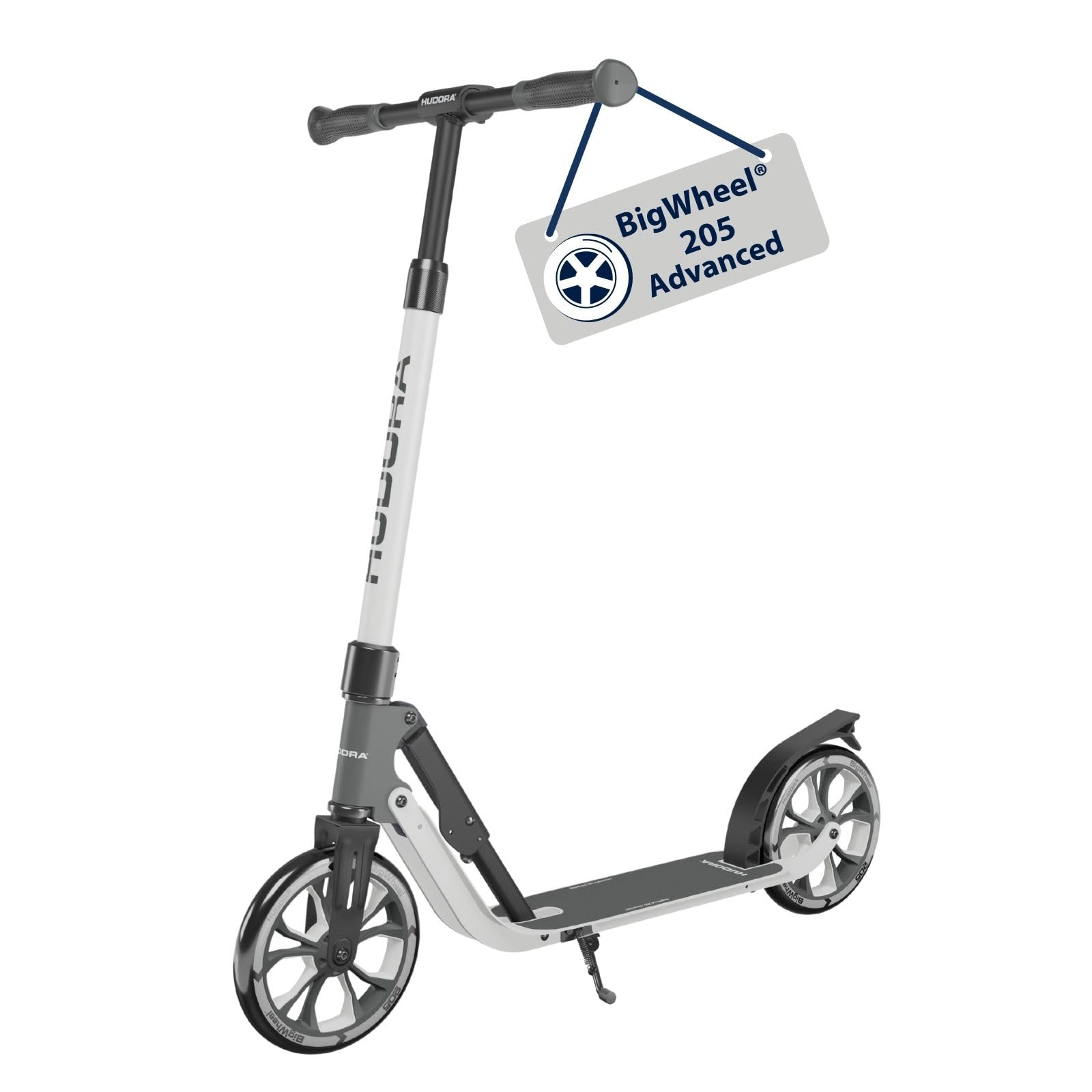 HUDORA BigWheel 205 Advanced Scooter - Trottinette Confortable en Aluminium pour jusqu'à 100kg - Réglable en Hauteur & Pliable - pour Enfants/Adolescents & Adultes
