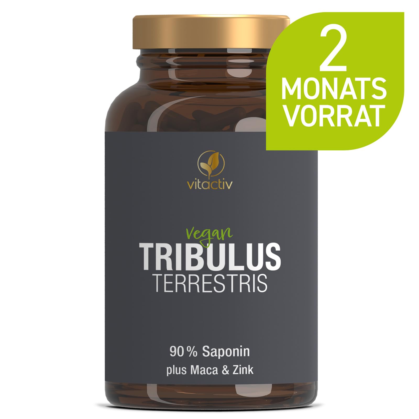 VITACTIV Tribulus Terrestris 1500 mg - 240 Kapseln Vegan - Tribulus Extrakt Hochdosiert, 90% Saponin – Mit Zink, plus L-Arginin, Maca, Ginseng, Vitamin B6