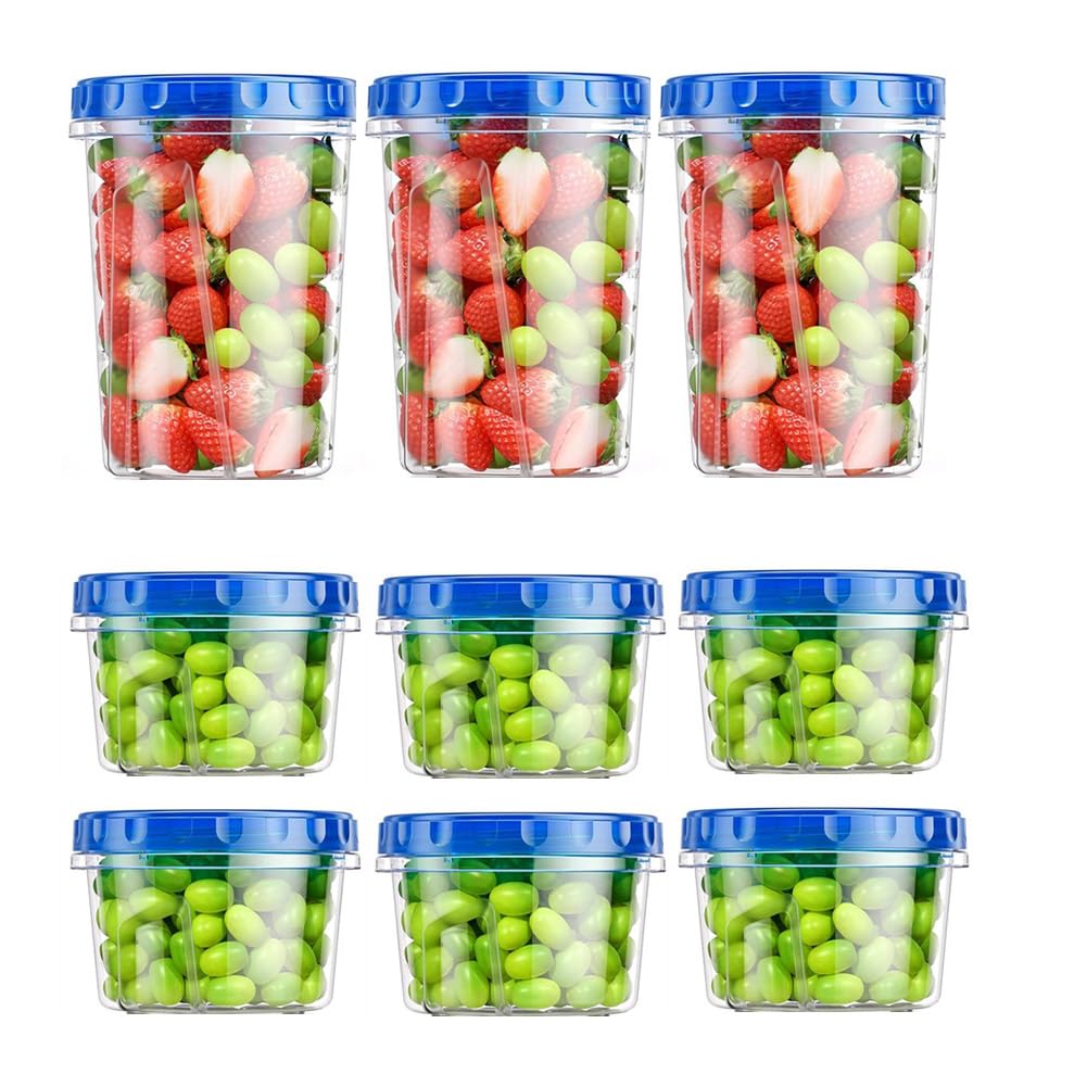 Vjsujehgy 9 Pack Freezer Storage Containers, Plastic Food Storage Containers with Twist Top Lids,Reusable Soup Containers with Lid