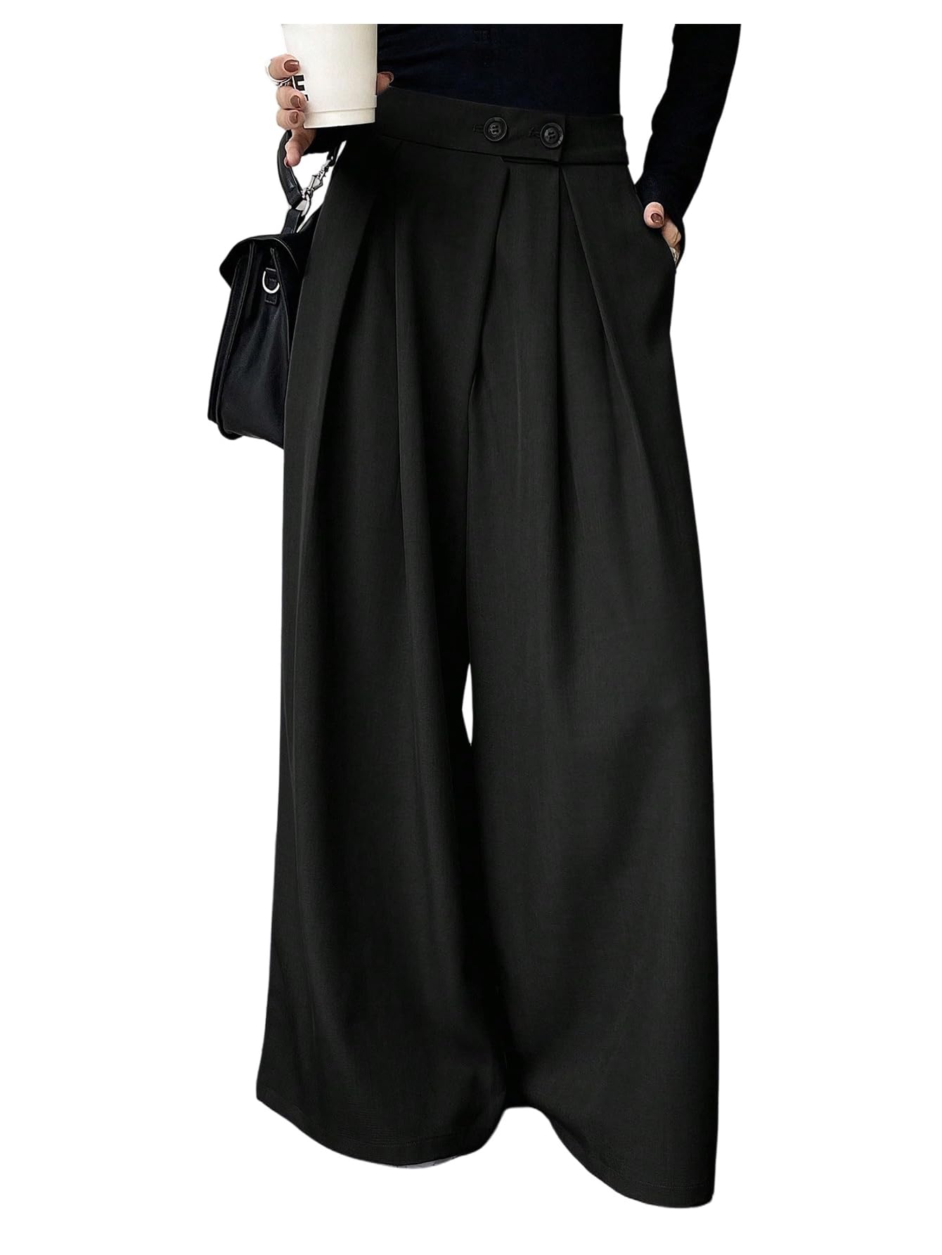 GORGLITTER Womens Low Rise Wide Leg Trousers Dress Pants Dressy Low Waisted Business Casual Work Loose Slacks Pants