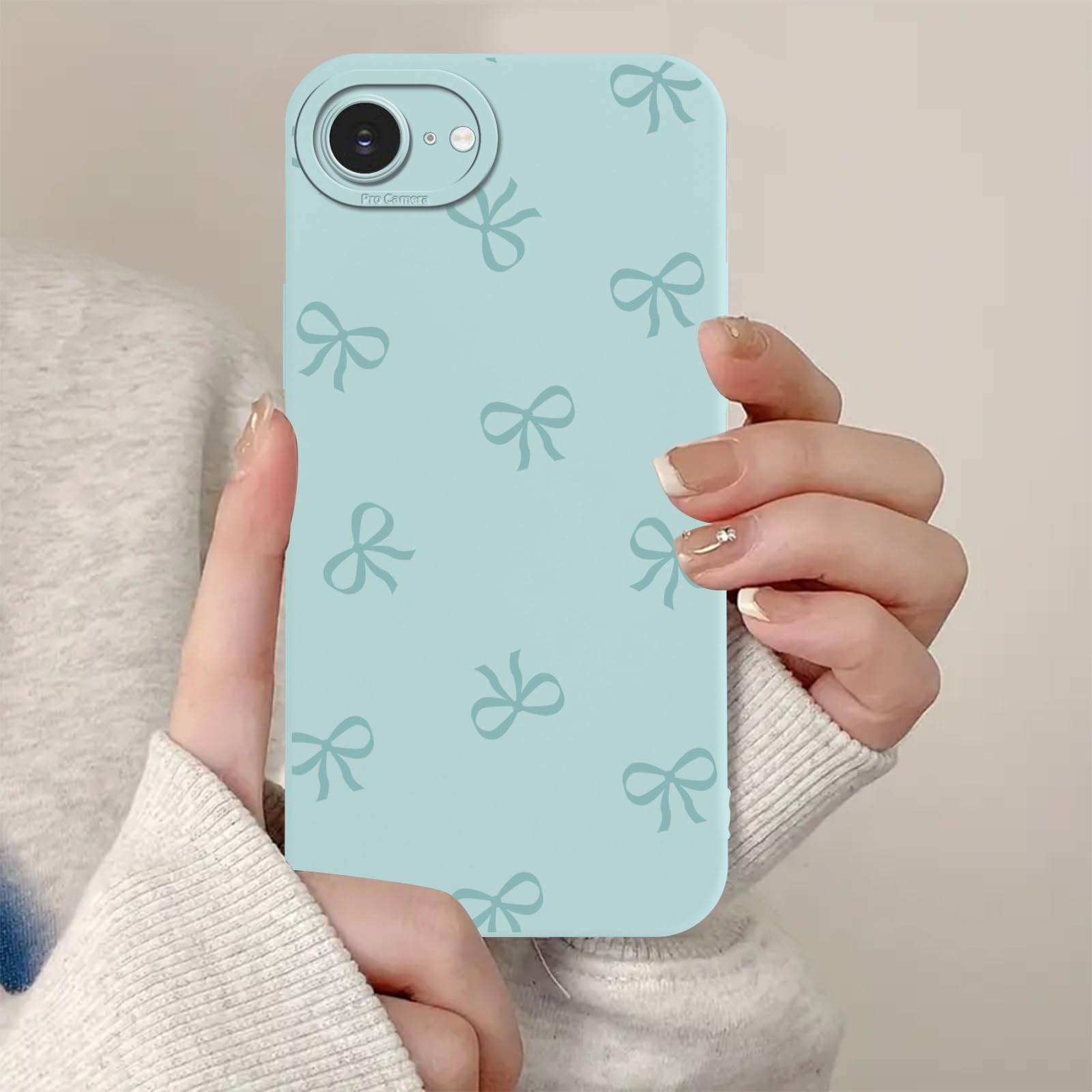 Zrutru Cute Bow Phone Case for iPhone 16E Trendy Ribbon Pattern Aesthetic Phone Funda for Women Girls,Raised Bumper Shockproof Silicone TPU Cover for