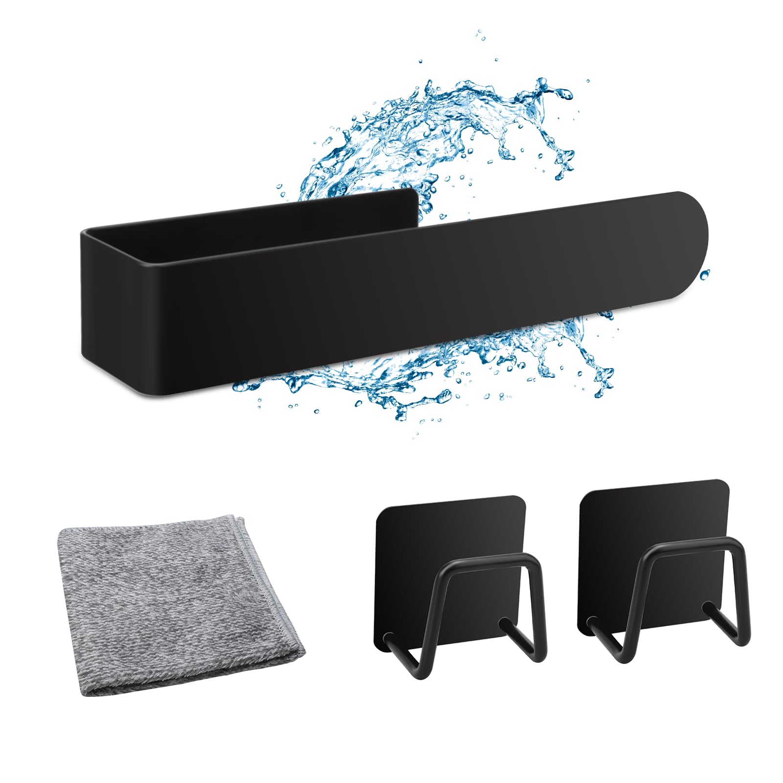 Porte Serviette Autocollant Sans Perçage - Support Éponge Et Torchon Pour Cuisine & Salle De Bain - Noir