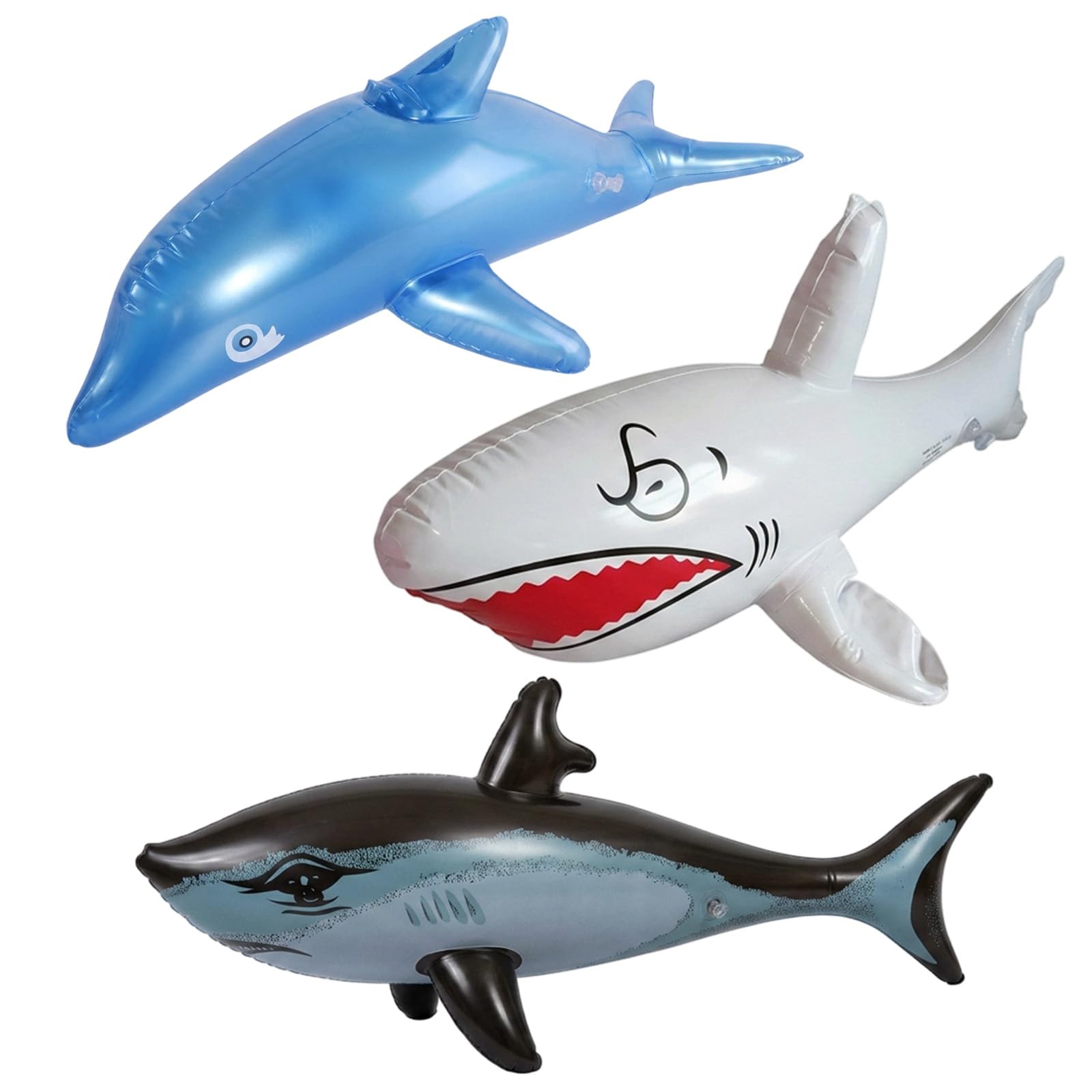Inflatable Shark Set, 3 pcs inflatable dolphin Sharks With Dolphin Designs Large Pool beach inflatables For Aquatic Activities, Ocean Themed Party Decorations,inflatable pool toys Beach Gathering Ente