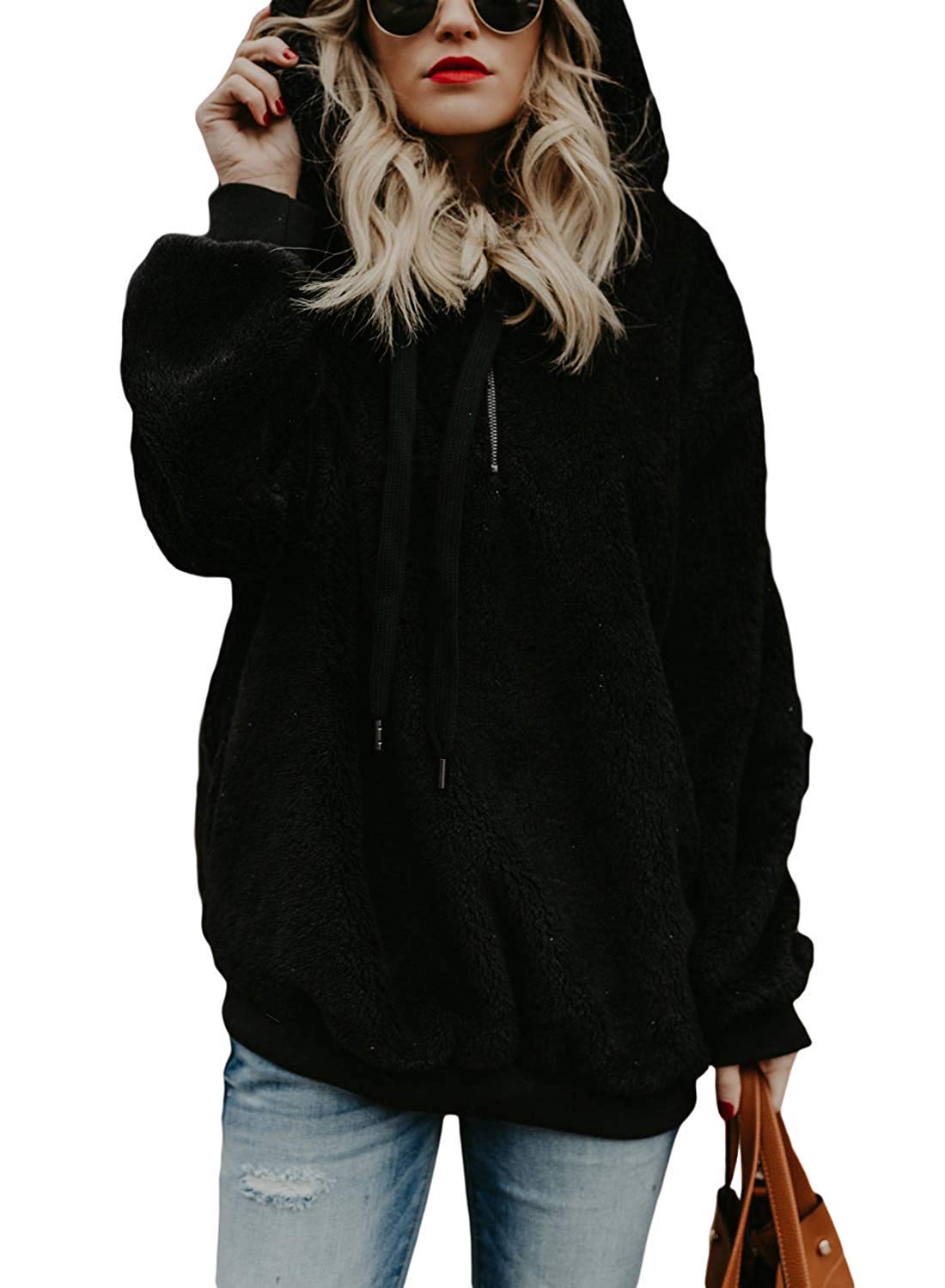 UMIPUBO Sweat à Capuche Femme – Hoodie Zippé Doux Et Chaud Avec Grandes Poches – Flanelle Confortable – Taille Unique Noir