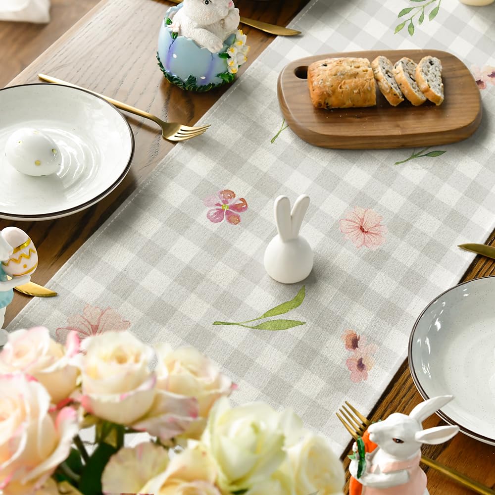 ABAKUHAUS konijn Rond Tafelkleed, Konijnen Bloemen Hearts, Decoratie voor Eetkamer Keuken, 150 cm, Pale Green Multicolor