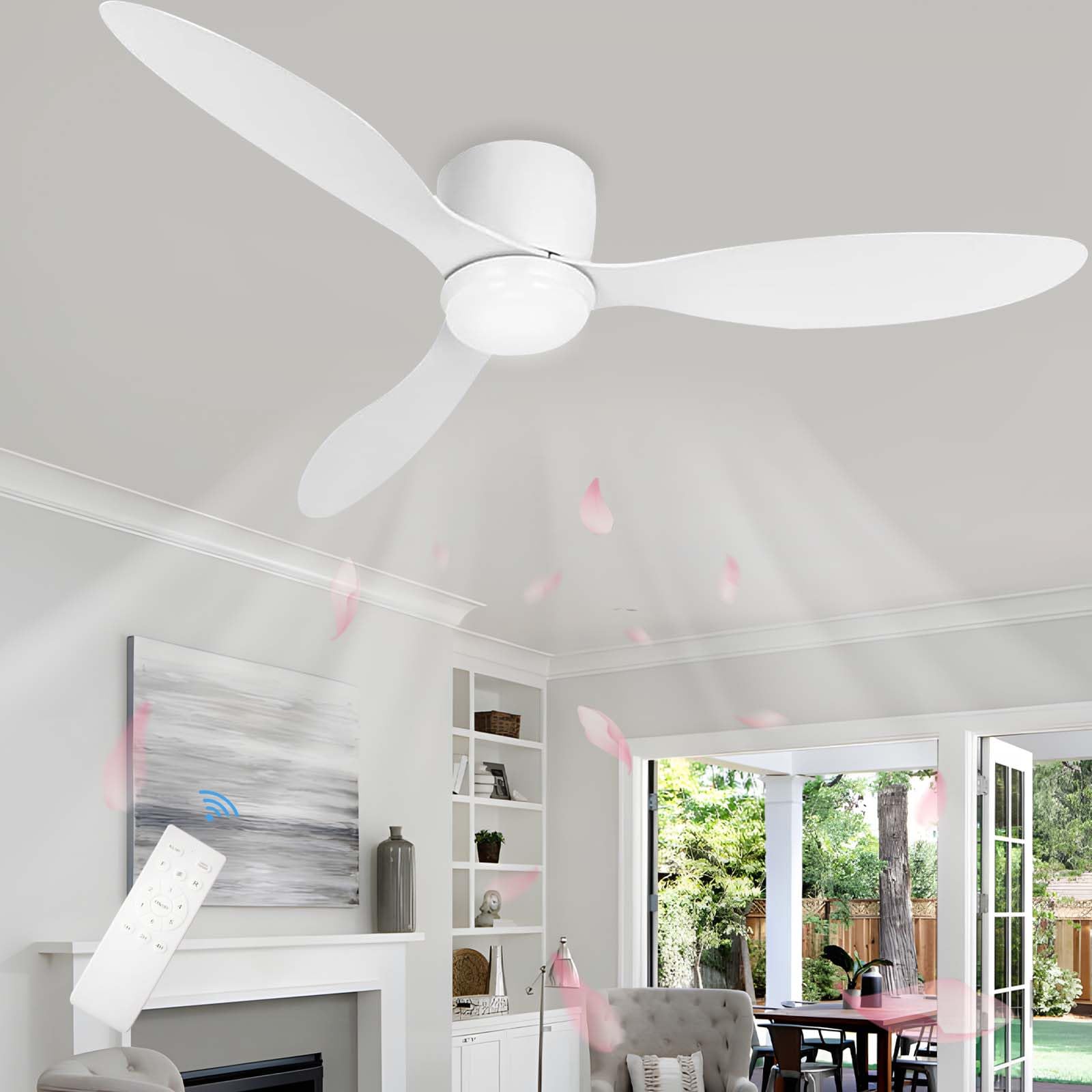 HXYSXHJUO Ceiling Fans with Lights and Remote, Reversible DC Motor，Ceiling Lamps, Summer & Winter Reversibledimmbar 6 Speeds,Quiet Fan for Bedroom, Kitchen-White