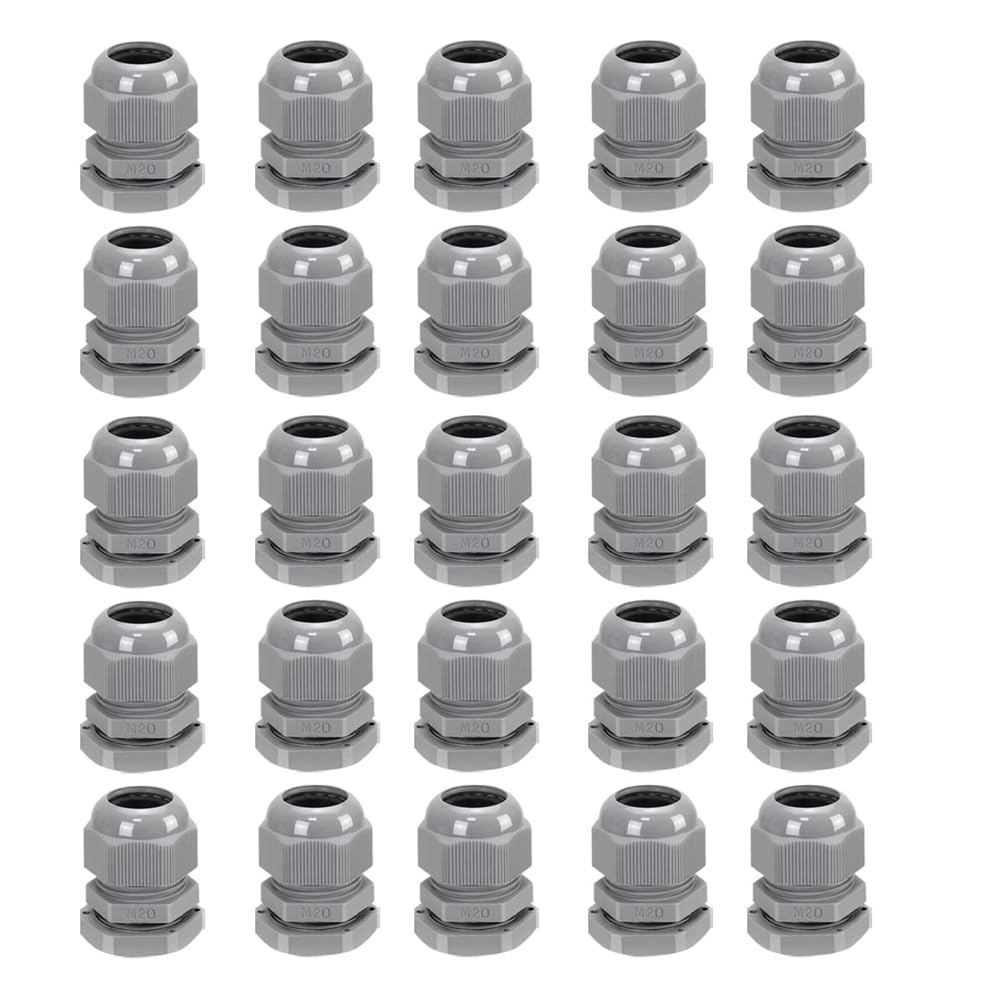 Avartek Grey 25 Pack 20Mm Nylon Cable Glands, Suitable For 6-12Mm, M20 Thread Ip68 Gland Connectors (Grey)