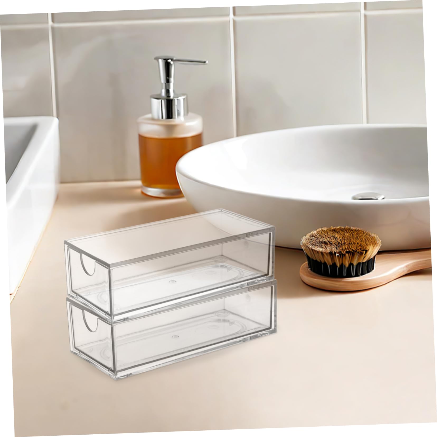 TEHAUX Organizer 4 Cassetti Impilabili, Grande Capacità 4 Pezzi in Plastica Trasparente Resistente alla Deformazione per Chioma per Ufficio e Scrivania