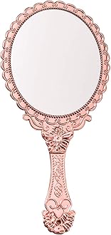 Handheld Mirror with Handle, Makeup Compact Travel Hand Mirrors Mini Vintage Make Up Hand Held Mirror Oval Purse Packet Mirror for Women Girls