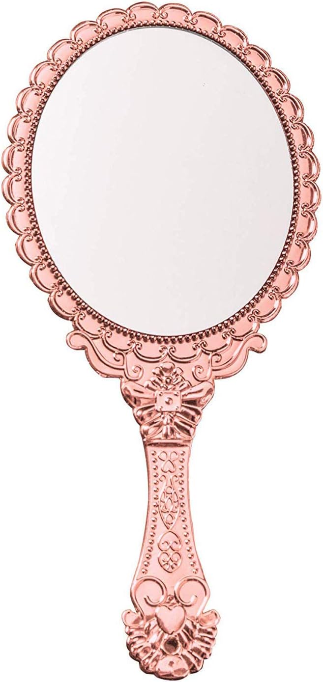Handheld Mirror with Handle, Makeup Compact Travel Hand Mirrors Mini Vintage Make Up Hand Held Mirror Oval Purse Packet Mirror for Women Girls