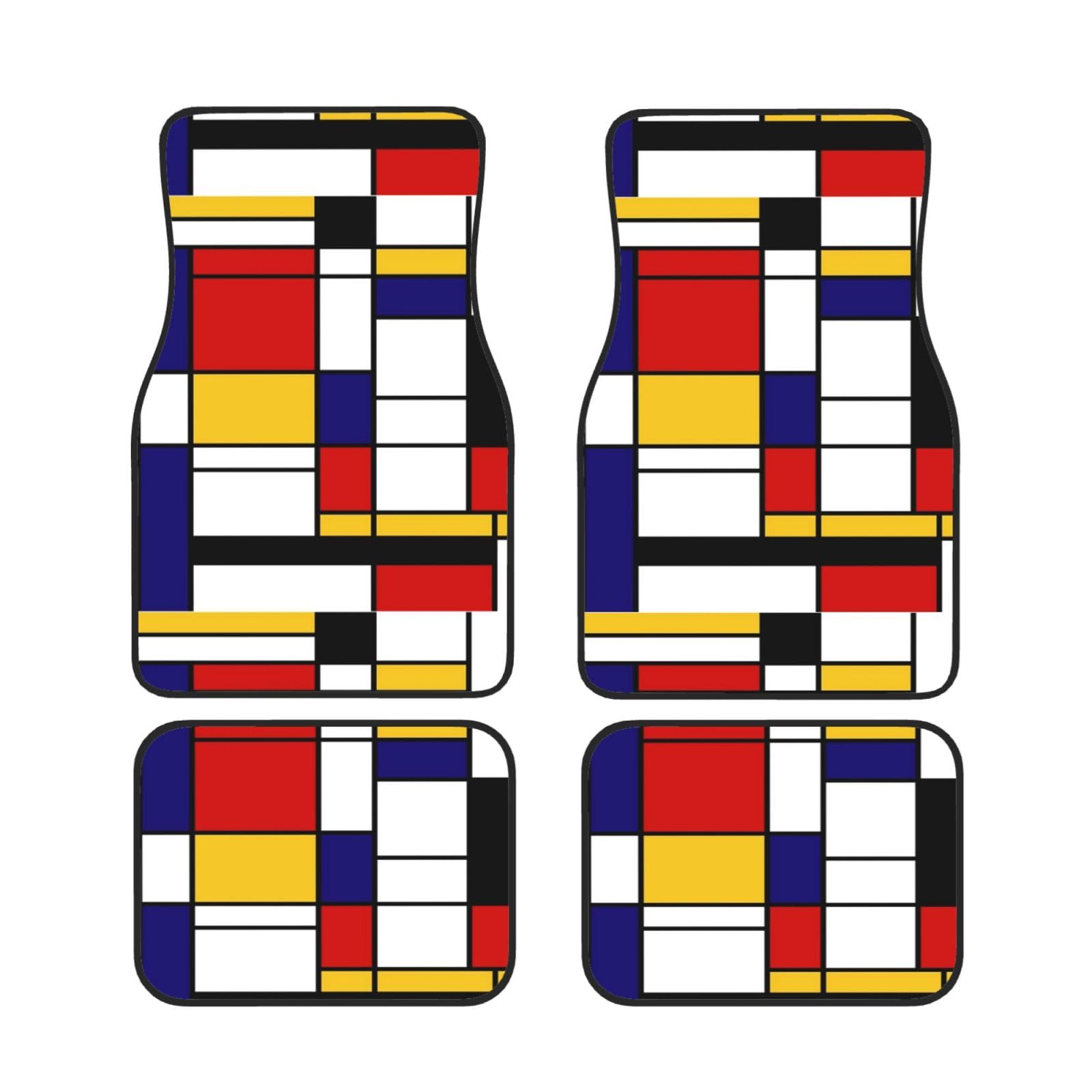Künstlerische Farbkomposition im Mondrian-Stil, Rot, 4er-Set Auto-Fußmatten, Neopren-Fußmatten für Fahrzeuge, rutschfeste Auto-Fußmatten, Autozubehör