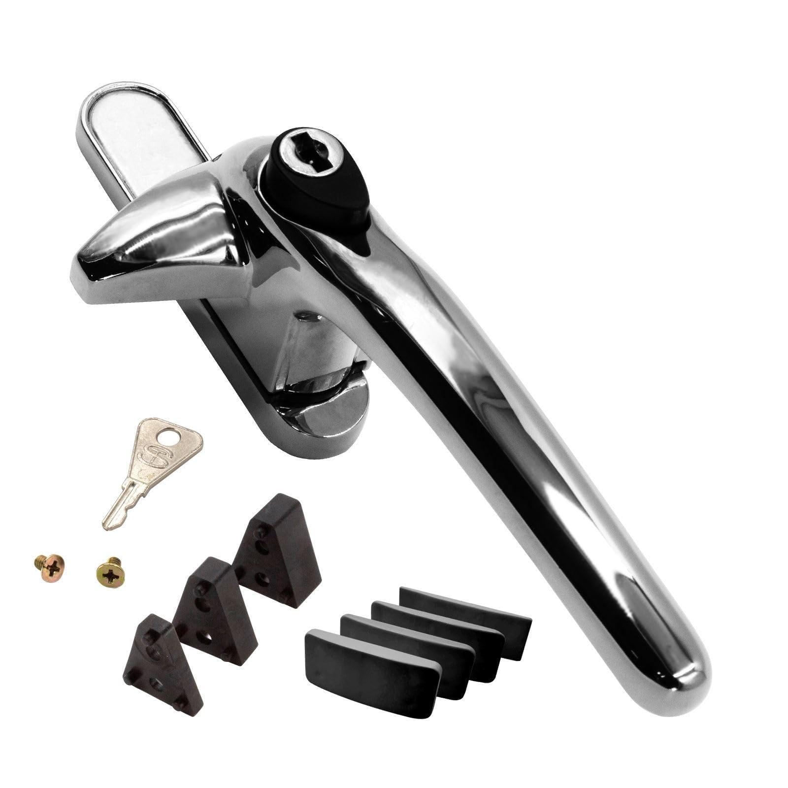 Universal Cockspur Window Handle Kit (10 Pack) - Right, Polished Chrome/Black — image 1
