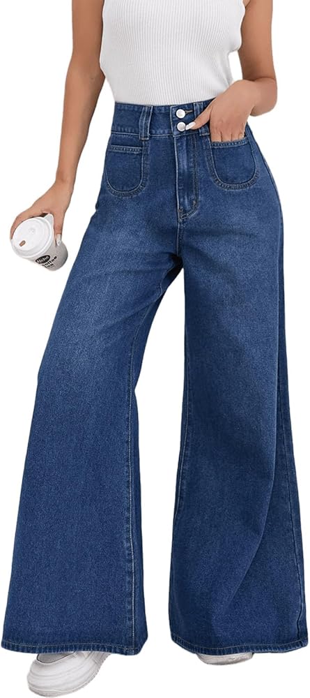 Women's High Waisted Bell Bottom Jeans Baggy Wide Flare Leg