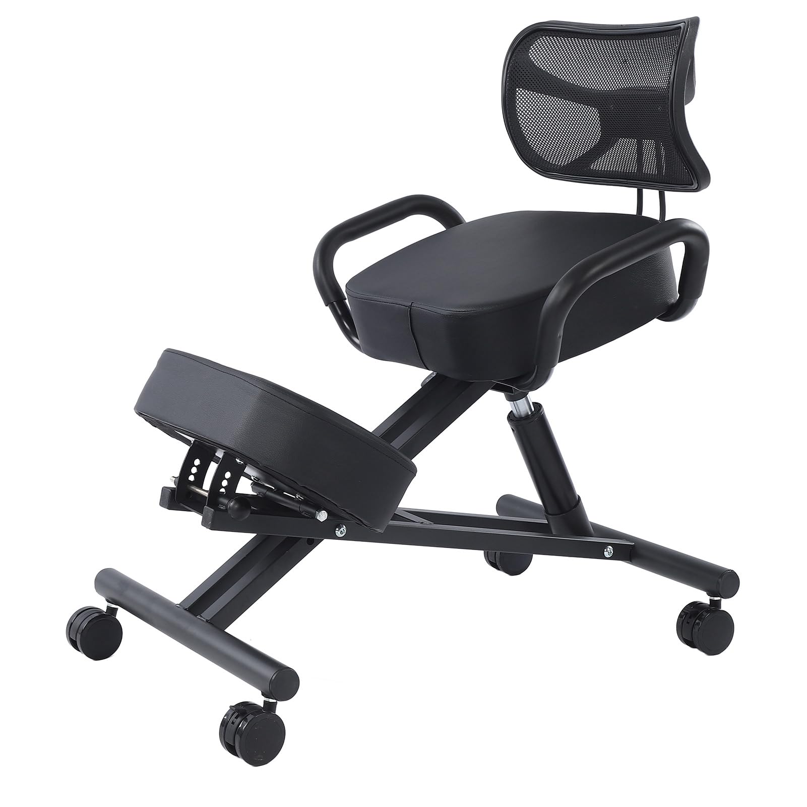 Silla Ergonómica de Rodillas con Respaldo de Malla, Ajustable, Transpirable, Cojín de Cuero, para Alineación de la Columna