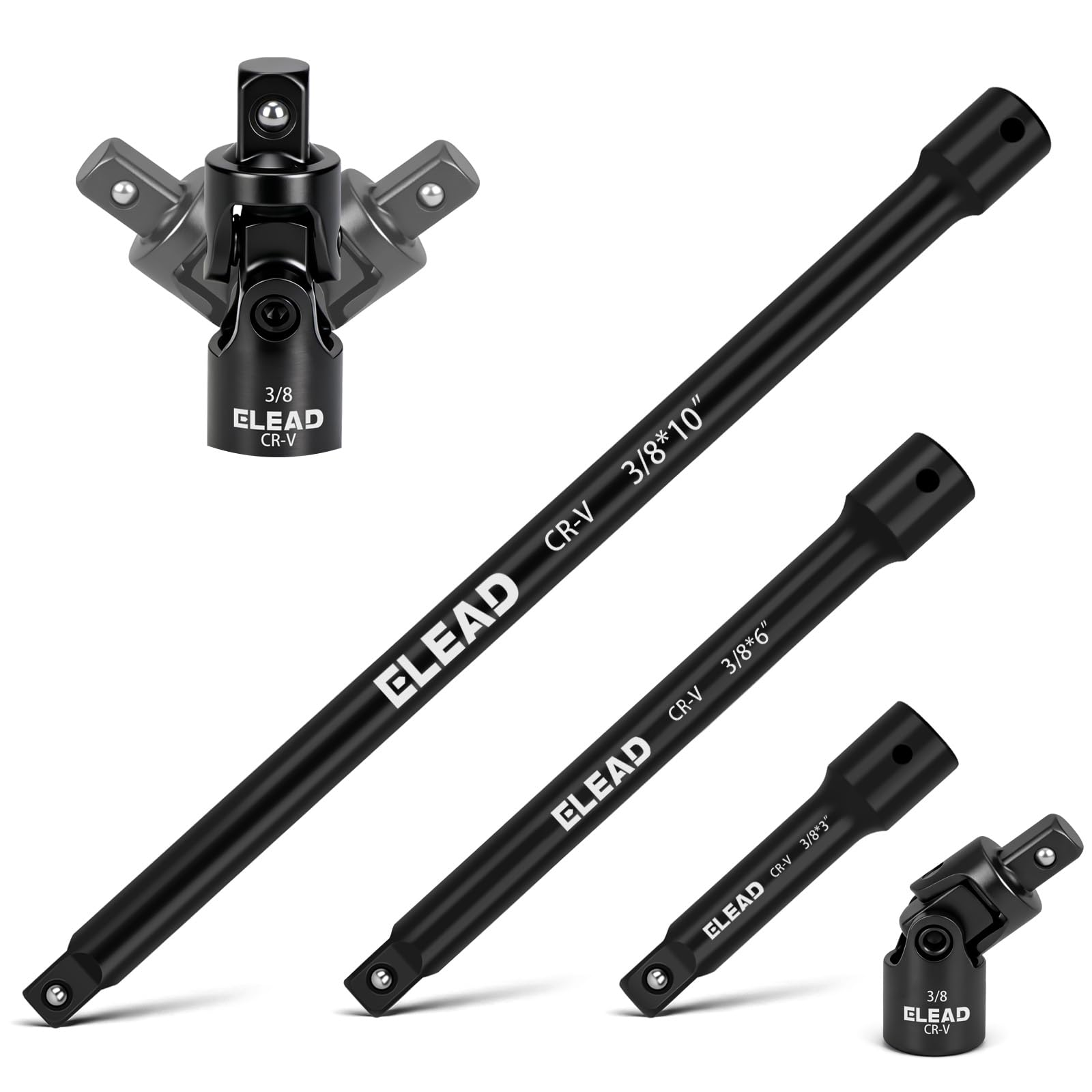 Photo 1 of 4-Piece 3/8" Drive Socket Extension Bar Set, 3, 6, 10 inch Professional Extension Set, 3/8 Inch Drive Universal Joint Socket, Premium Cr-V Steel Sockets Wrench Extender