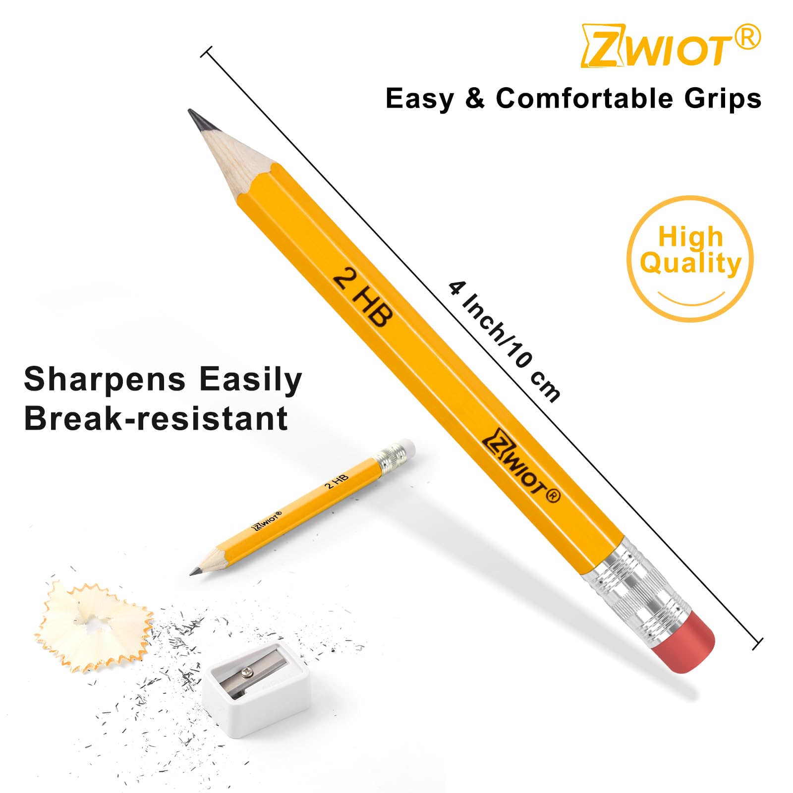 ZWlOT - Lápices de golf con borrador, #2 HB Half, mini de 4 pulgadas, preafilados, 120/200/320 lápices cortos con carcasa de madera para aula, oficina, escuela, boda y juego de fiesta (amarillo, mini