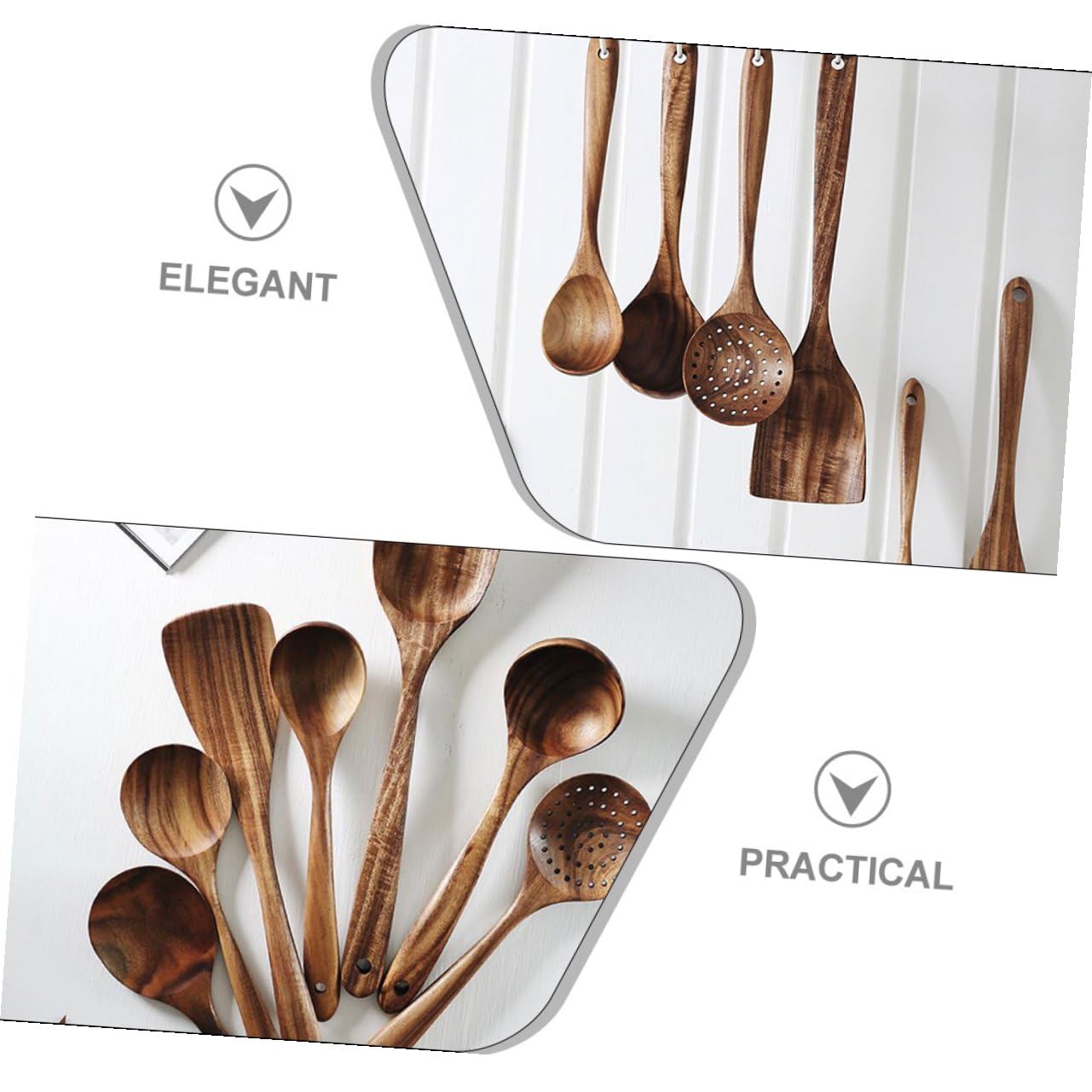 Set di Cucchiai da Cucina in Legno di Acacia 7 Pezzi, Cucchiaini da Tè e Palette Piccole Riutilizzabili, Utensili Ergonomici con Foro Appendibile per Casa, Bar e Ristoranti