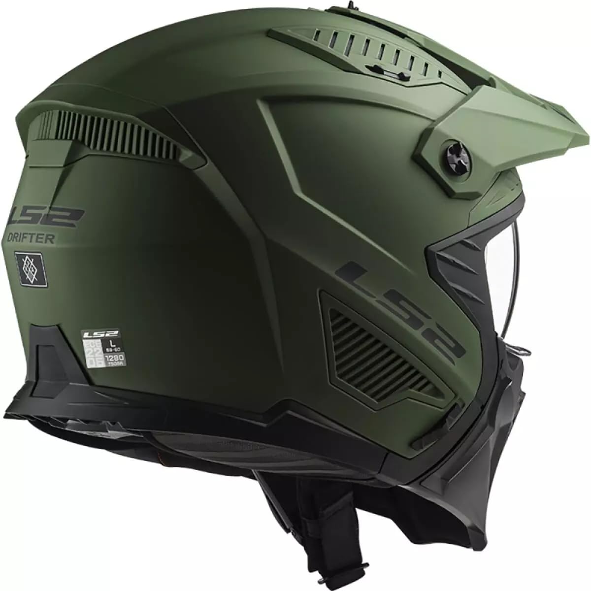 LS2, Casco Moto Jet/Modular Drifter Solid Matt Military Green, M