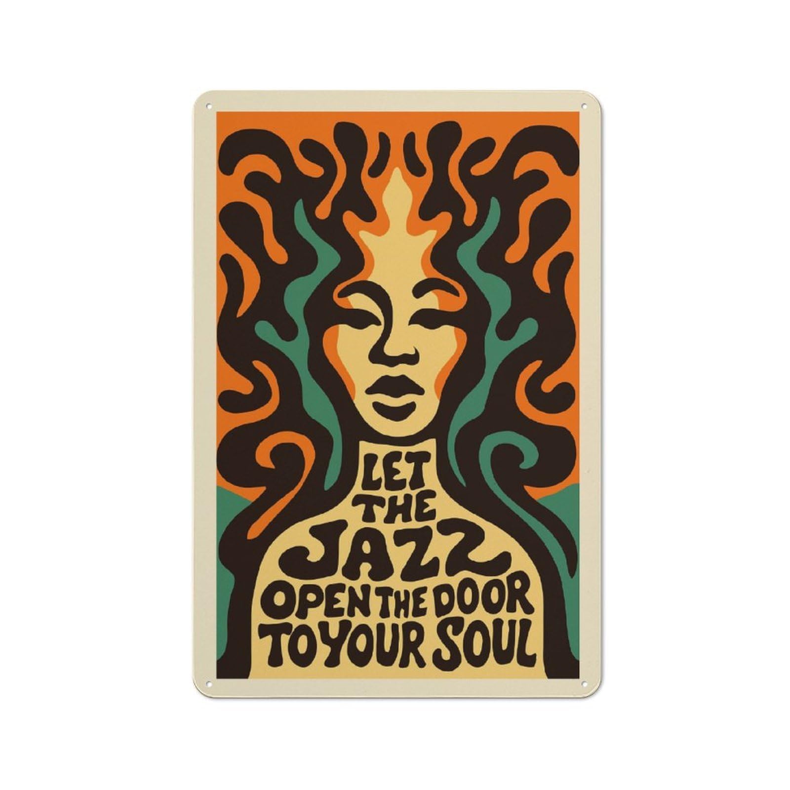 Junmoney Style-1 Let The Jazz Open The Door Creative Metal Wall Decor 30X20cm, Decorative Metal Sign For Office, Study, Studio Or Hallway