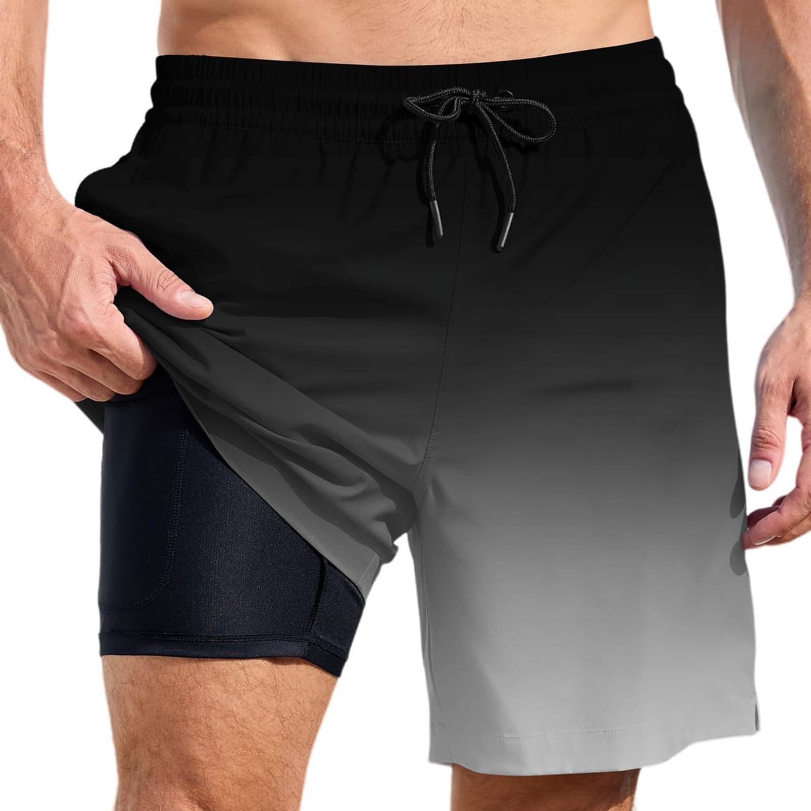 Générique Homme Short de Bain,Cordon Serrage Réglable Boxer Bain 2 en 1 à Séchage Rapide Long Slip Garcon Maillot Dos Nageur pour la Plage l'été Piscine
