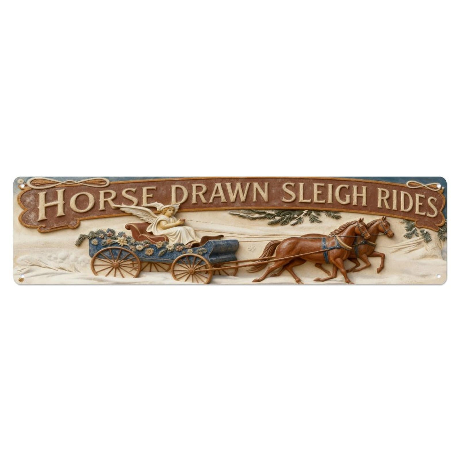 Horse Drawn Sleigh Rides Winter Scene Metal Tin Sign Plaque