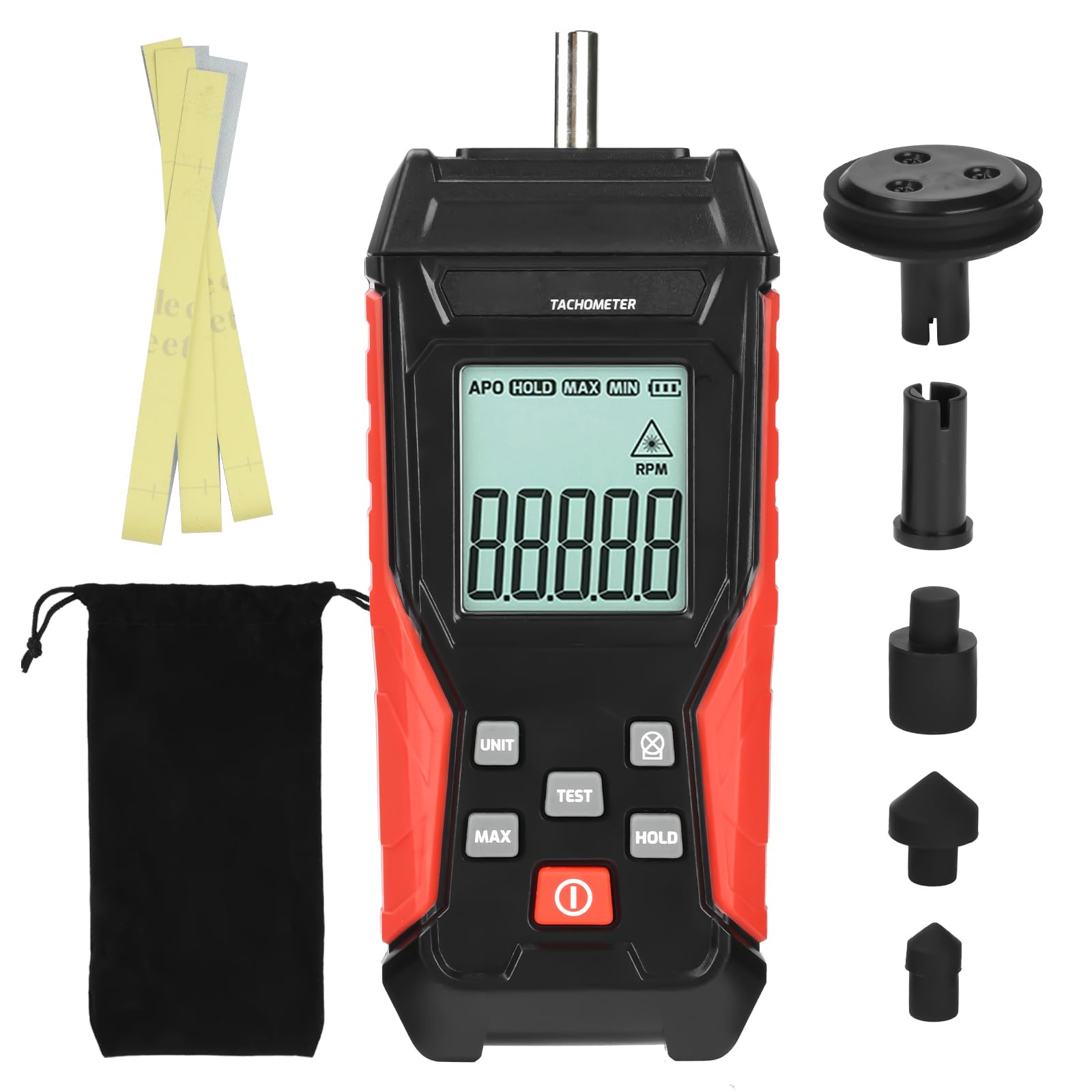 Compte-tours numérique, tachymètre 2 en 1 optique (3-99 999 tr/min) et contact (3-19 999 tr/min), distance de mesure 50-500 mm, réponse 0,8 s, max/min/moyenne pour voiture, industrie