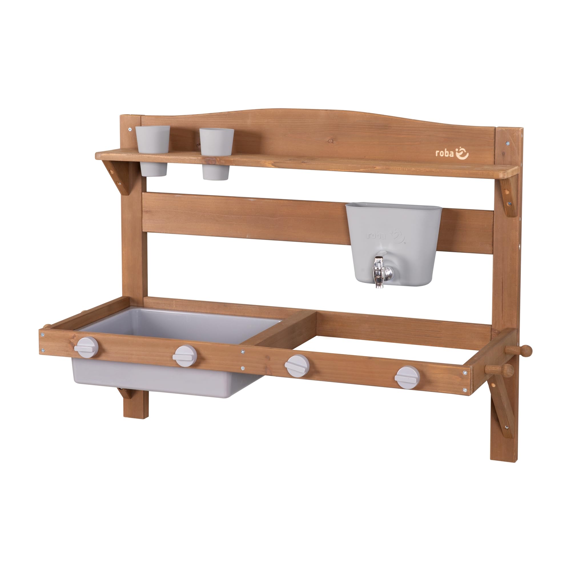 roba Cucina Giocattolo da Esterno da Appendere - con Accessori - Resistente alle Intemperie - Regalo di Compleanno, Natale - Legno Certificato FSC - Teak Naturale Chiaro