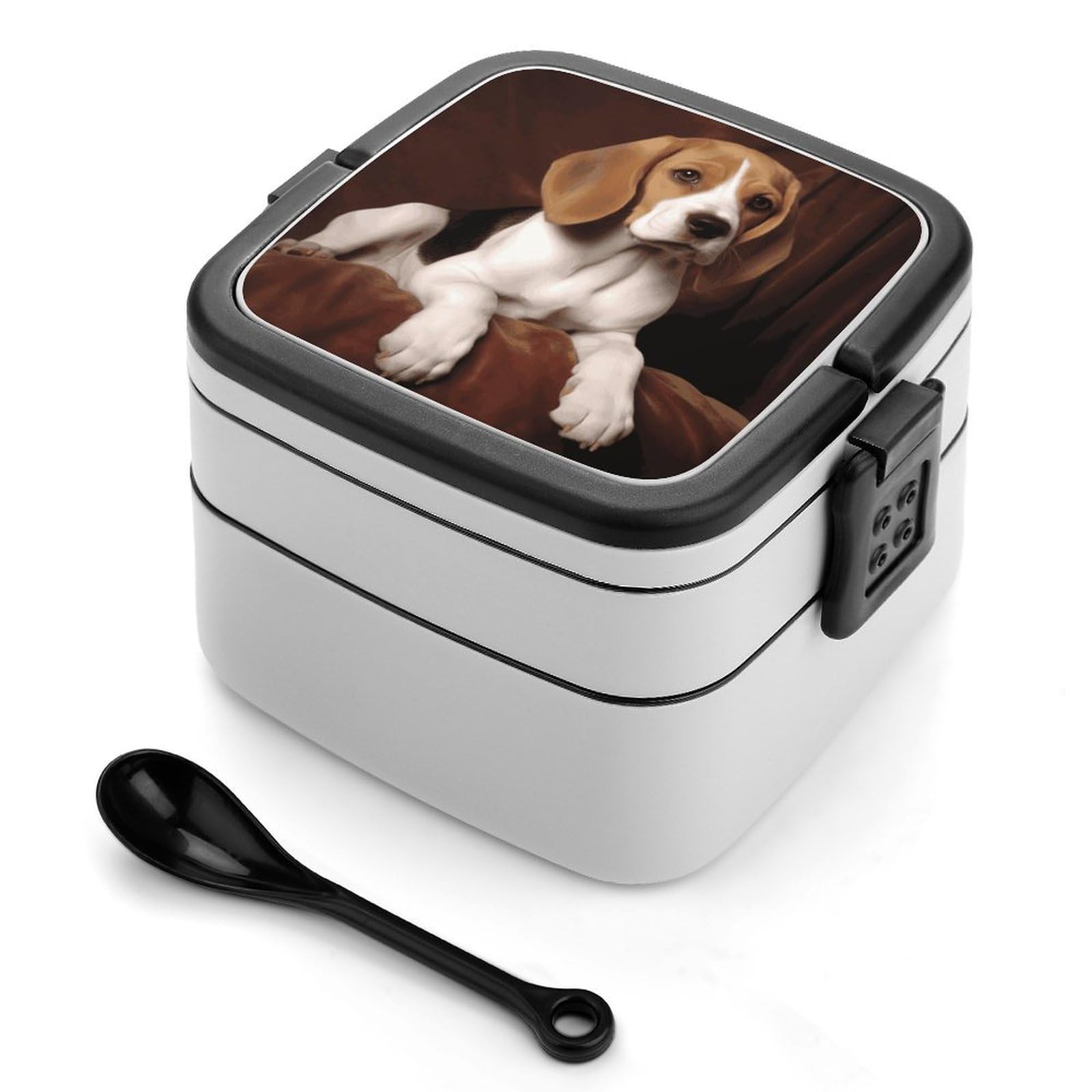 JTREHY Ovely Pet Dog Beagle Lunch Box Double-Layer Portable Lunch Container Stackable Large Capacity Leakproof Bento Box for Dining Out Work Picnics Travel