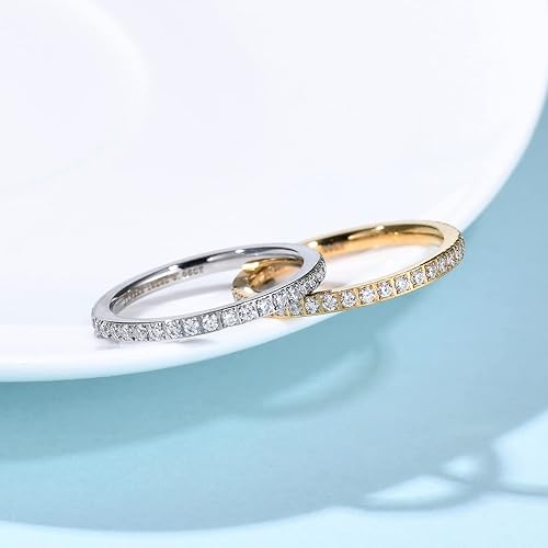 Miniatura 6 de JINEAR 3mm Wedding Bands for Women Eternity Ring 18K Gold Plated Cubic Zirconia Engagement Rings Stackable Anniversary Promise Statement Ring Gift
