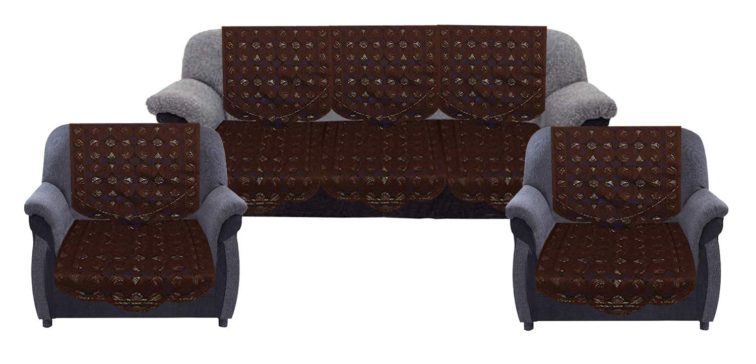 Kuber Industries Circle Design Cotton 6 Piece 5 Seater Sofa Cover Set(Brown)-CTKTC28696