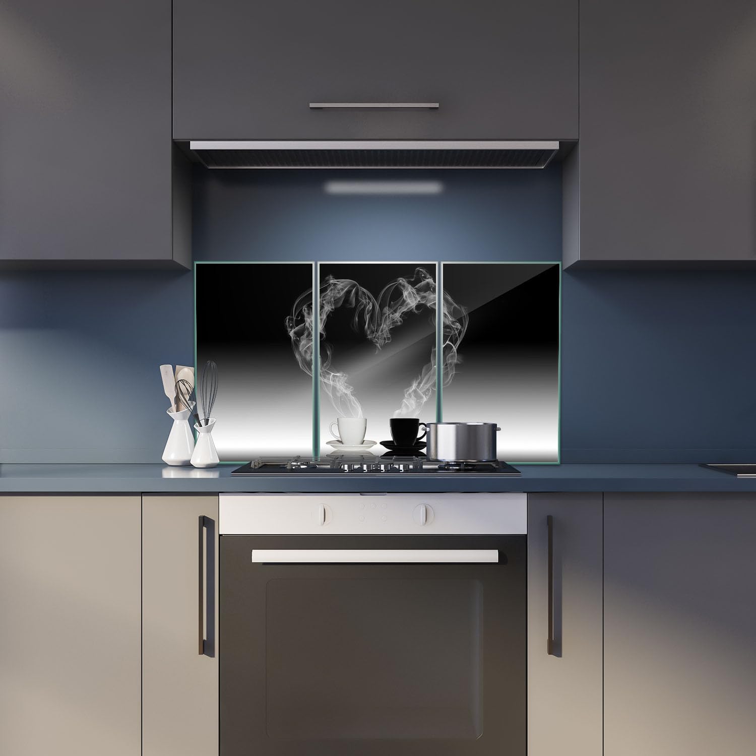Fornuis afdekplaat afdekking keramische kookplaat afdekplaat snijplank 3- delig 90x52 kruiden bestek grijs spatbescherming glasplaat keramische kookplaat bescherming veiligheidsglas glazen snijplank 3x30x52