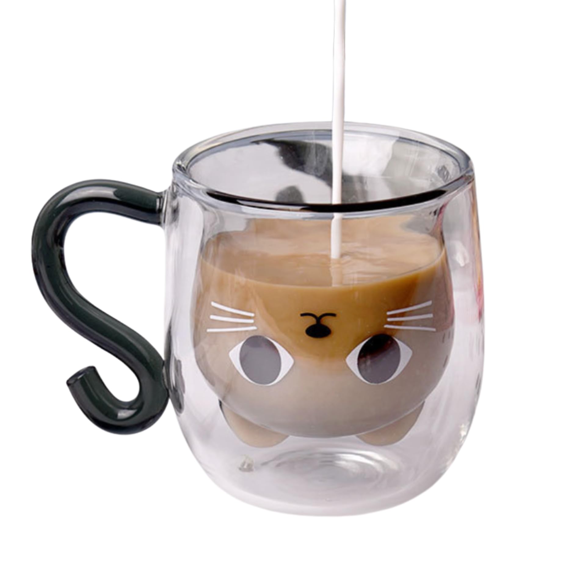O³ Taza de gato negro, taza de café doble pared 250 ml, taza para infusión, té, Latte Macchiato, capuchino, regalos de Navidad, San Valentín, cumpleaños mujer, hombre, mamá, amiga (negro)