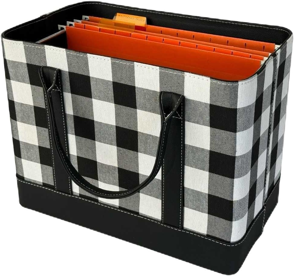 Trenton Gifts File Organizer Tote | Stylish Way To Keep Organized | Black/White Plaid