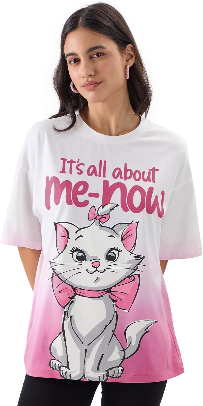 The Aristocats: It's All About Me-Now Women and Girls Short Sleeve Round Neck Graphic Print Oversized Fit T-Shirts White Oversized T Shirts for Women T-Shirt Girls Cotton Casual