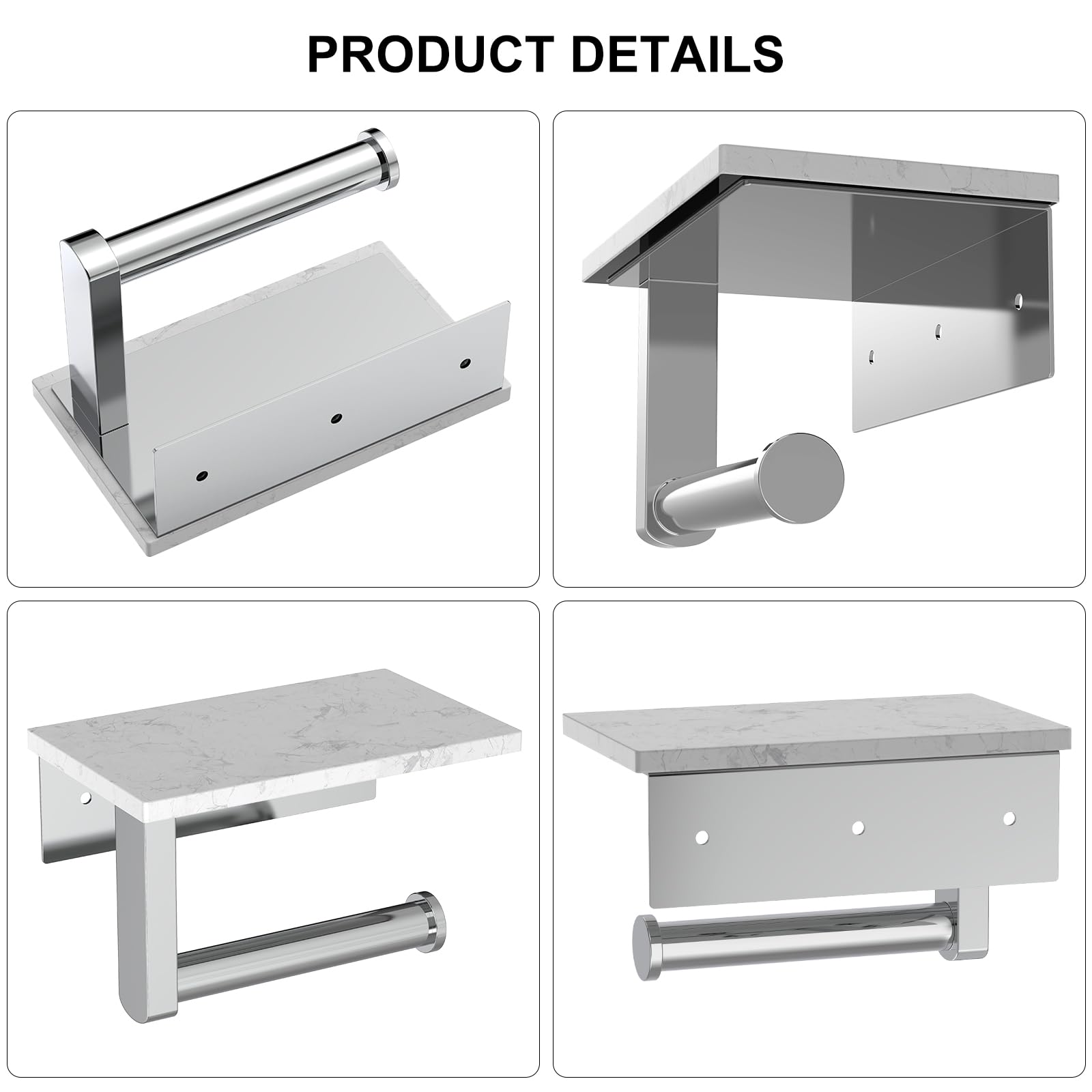 Chrome Toilet Paper Holder with Marble Shelf Tissue Roll Holder — Amazon image 7